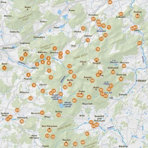 Kniha Brdy - mapa míst